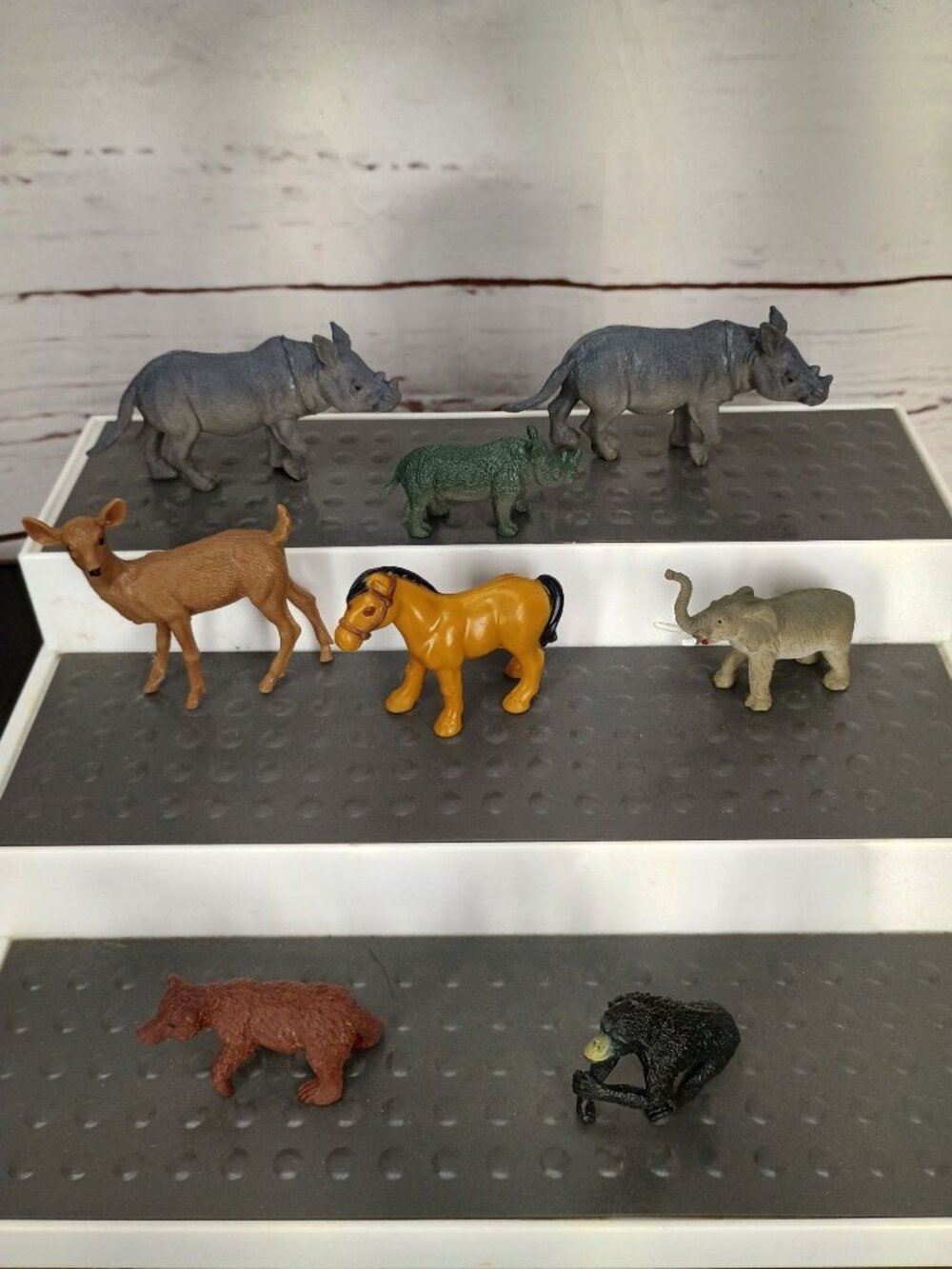Animal Figurine Set - 8 Pcs Plastic Wildlife Toy Figures Including Rhino Horse E
